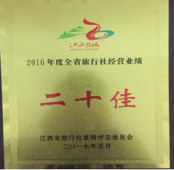 2016年度全省旅行社经营业绩二十佳